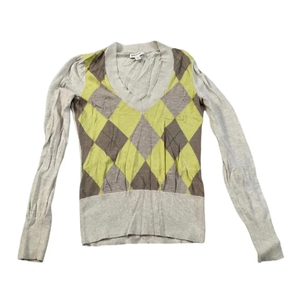 Banana Republic Argyle‎ Sweater V Neck Long Sleeve Knit Top  Size S